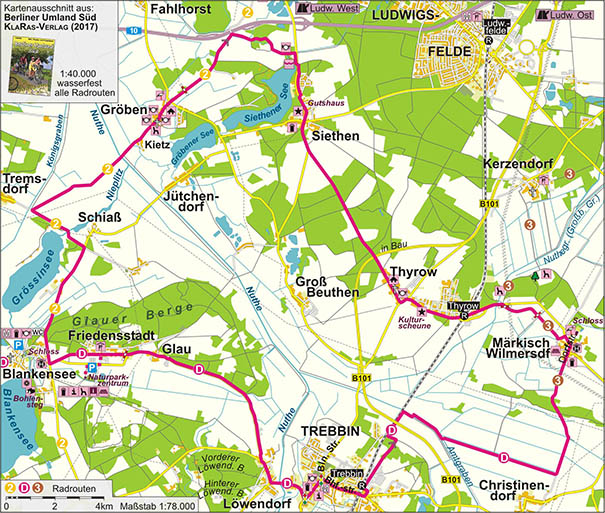 Karte zur Brücken-Radtour durch den Naturpark Nuthe-Nieplitz